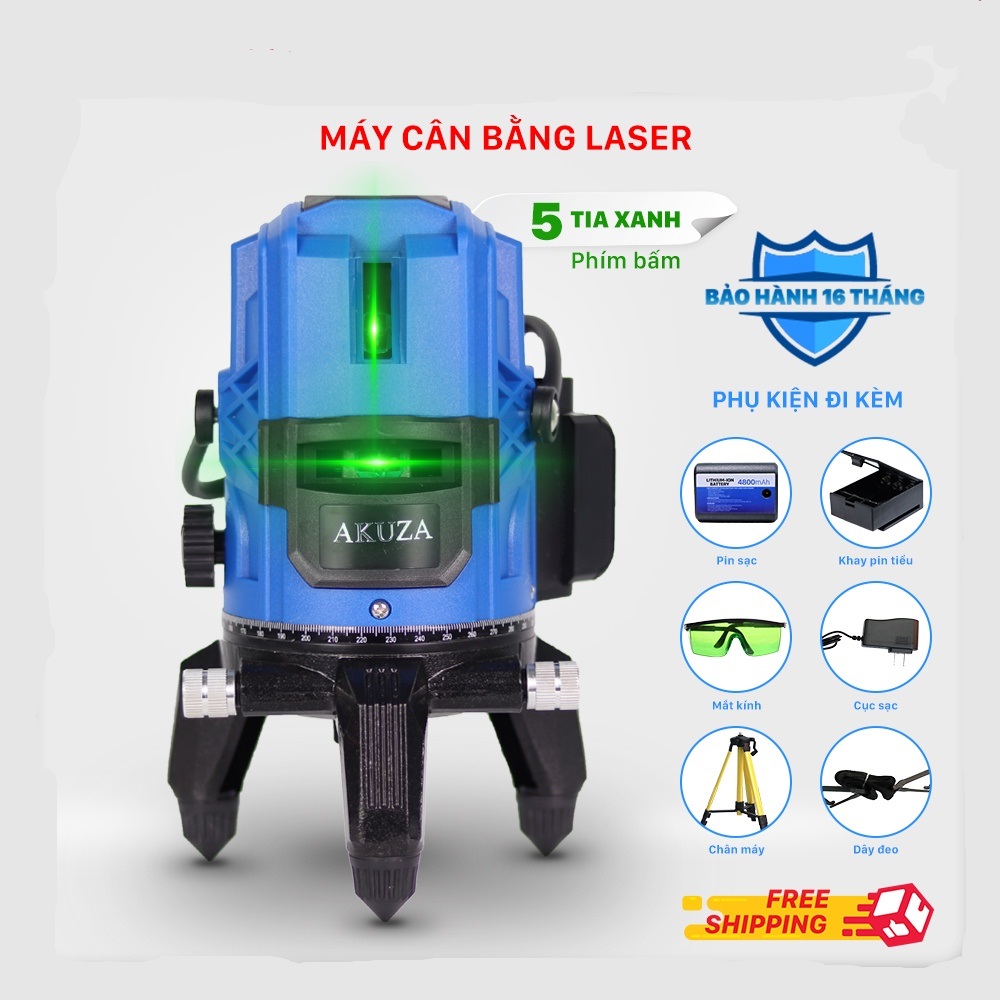 CHÍNH HÃNG] MÁY LAZE CÂN BẰNG BẮN CỐT 5 TIA XANH AKUZA CAO CẤP +Bảo hành 12 tháng+ 2 PIN