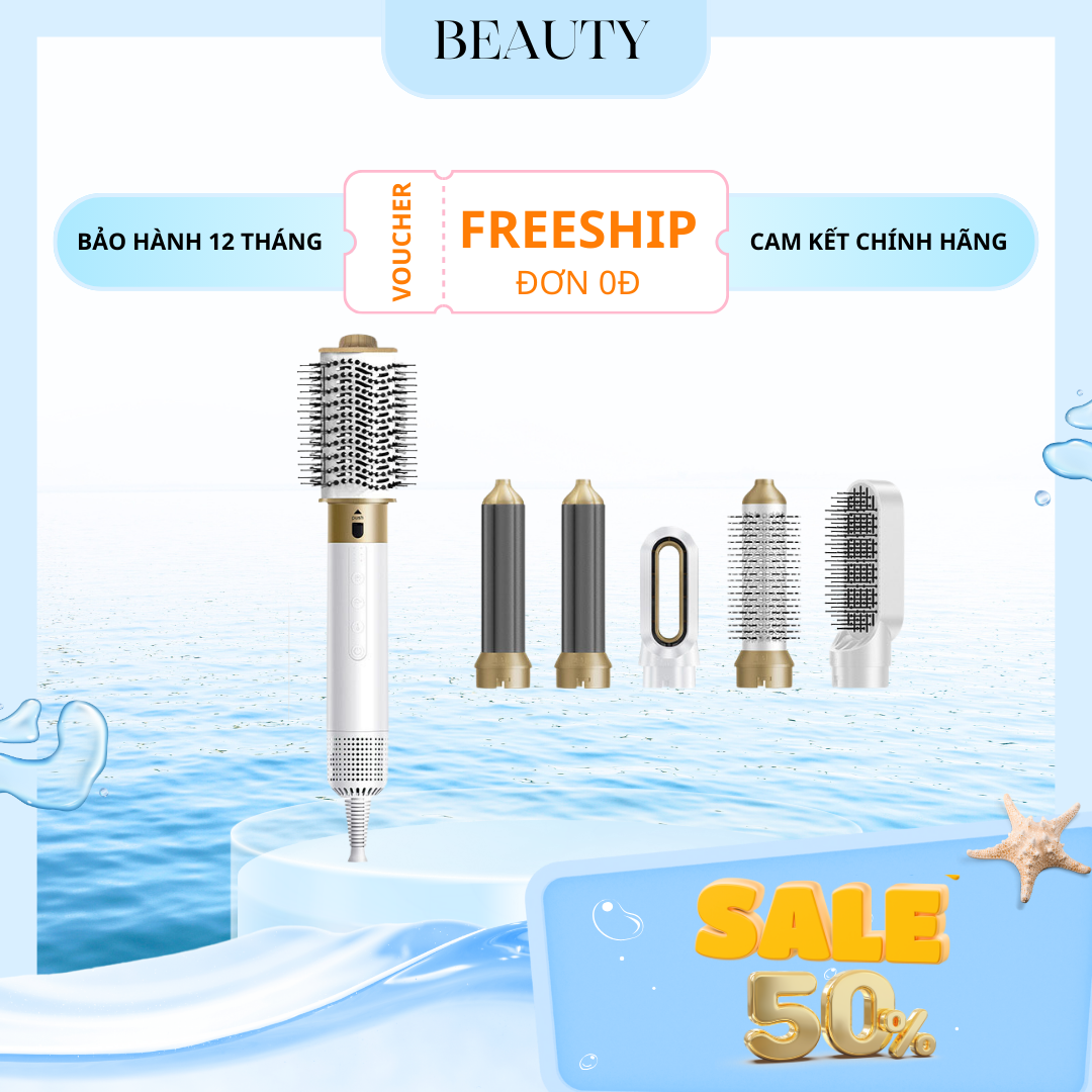 Máy Sấy Tóc Đa Năng 6 In 1 Kiêm Máy Làm Tóc Uốn Tóc Duỗi Tóc Làm Xoăn Tự Động Lược Điện Chải Thẳng Tóc Công Nghệ Ion Âm Giảm Hư Tổn Tóc 3 Mức Nhiệt Tay Cầm Chống Bỏng Làm Nóng Nhanh