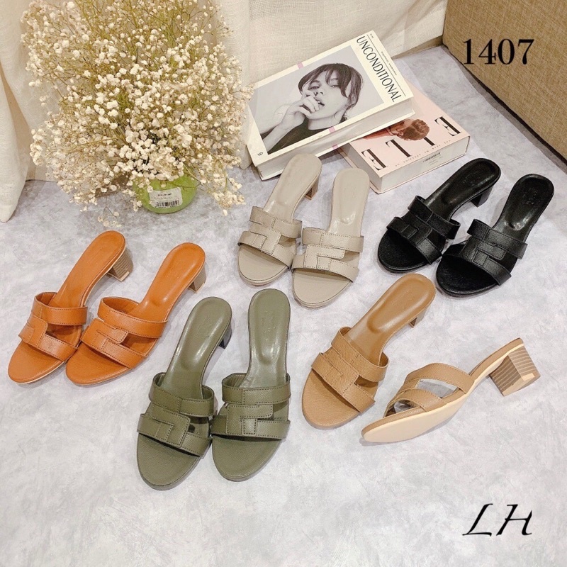 Guốc HM quai xoắn da sần gót 5cm hàng đẹp_Ngọc Hà Shoes