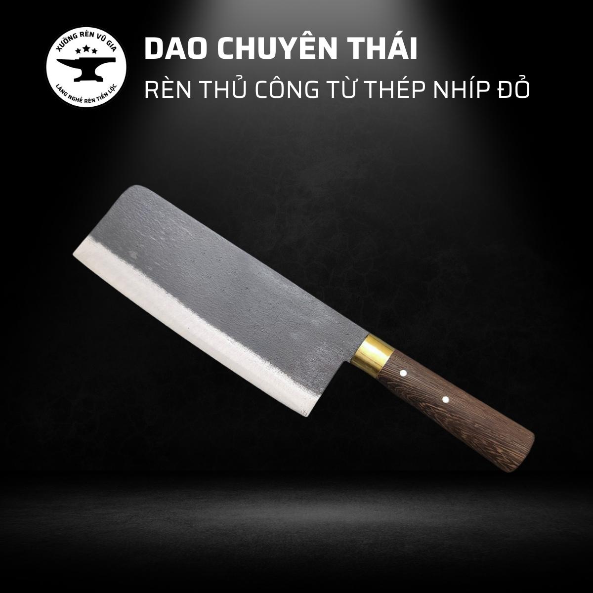 Dao Thái Thịt Siêu Bén, Thép Nhíp Nga - Dao Làm Bếp Rèn Thủ Công, Cán Gỗ Mun Cao Cấp