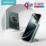 Kuulaa Qi2 15W 10000mAh Wireless Power Bank wtih Holder Stand for iPhone 16 Pro Max, Fast Charging Powerbank PD 30W for iPhone 16 / 15 / 14 / 13, Wireless Charger Power Bank for iWatch 8 7 6 5 4 3