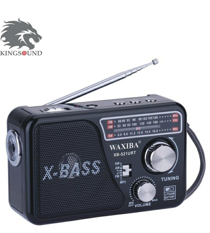 Đài radio waxiba xb-521urt có jack cắm usb,thẻ nhớ, nghe nhạc, đèn pin tặng pin sạc 1200mah, dây sạc