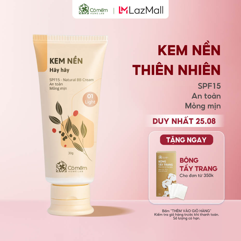 Kem Nền Thiên Nhiên Dạng Lỏng Hây Hây An Toàn Cho Da Nâng Tone Nhẹ Nhàng Kháng Nước Cỏ Mềm 30g