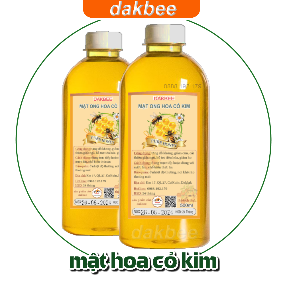 500ml Mật ong rừng hoa cỏ kim nguyên chất - dakbee - giàu dinh dưỡng, tăng cường sức đề kháng