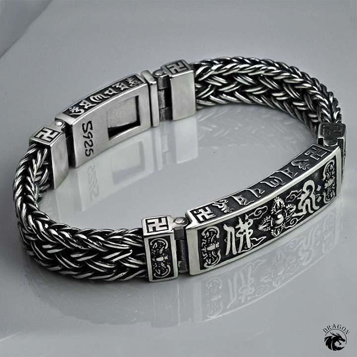 Lắc tay bạc thái hoạ tiết khắc lục tự bạc nam dragon