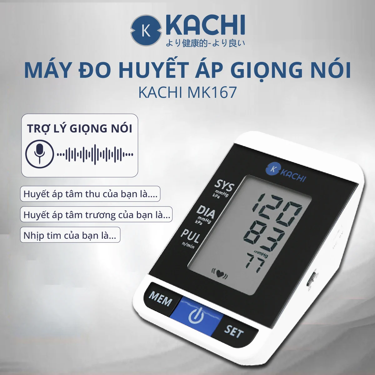 Máy đo huyết áp tự động Kachi mk167 (BLS-2009A) có phát giọng nói - màu đen, sử dụng công nghệ cảm biến thông minh, cho tốc độ đo nhanh & độ chính xác cao, bảo hành sản phẩm 12 tháng