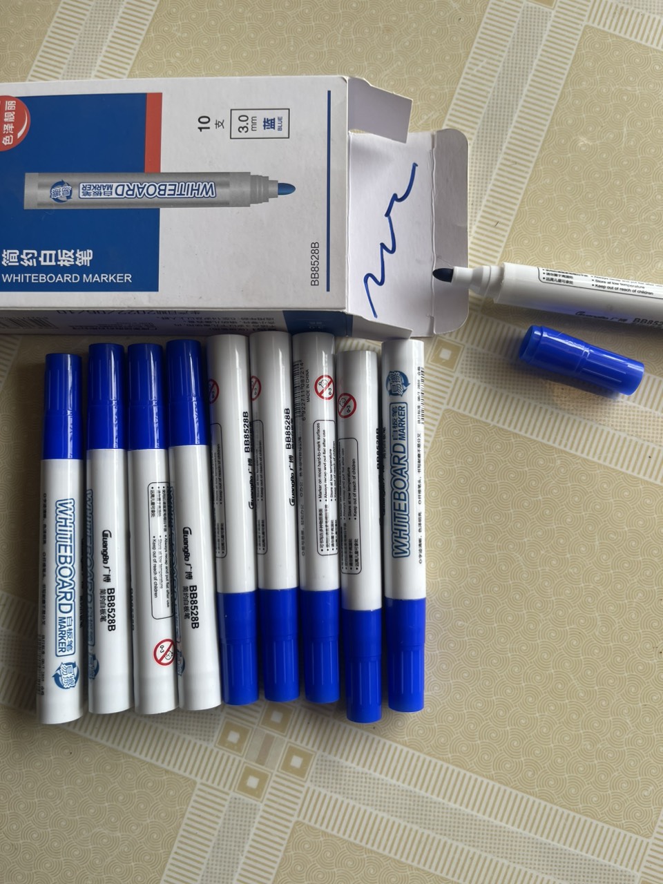 Hộp 10 bút lông viết bảng trắng guangbo- mực xanh