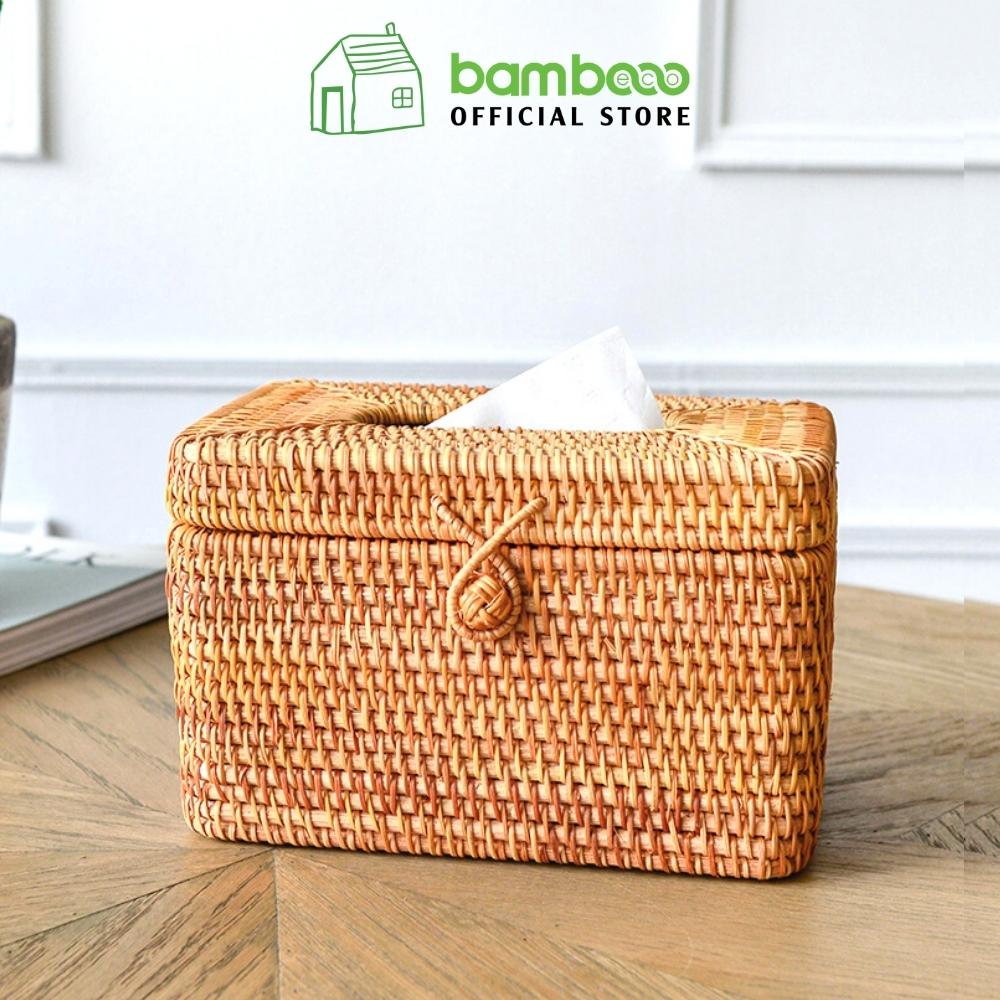 Hộp đựng giấy ăn chữ nhật Bambooo Eco mây tre đan - Rattan Tissue Box Cover, thân thiện môi trường.