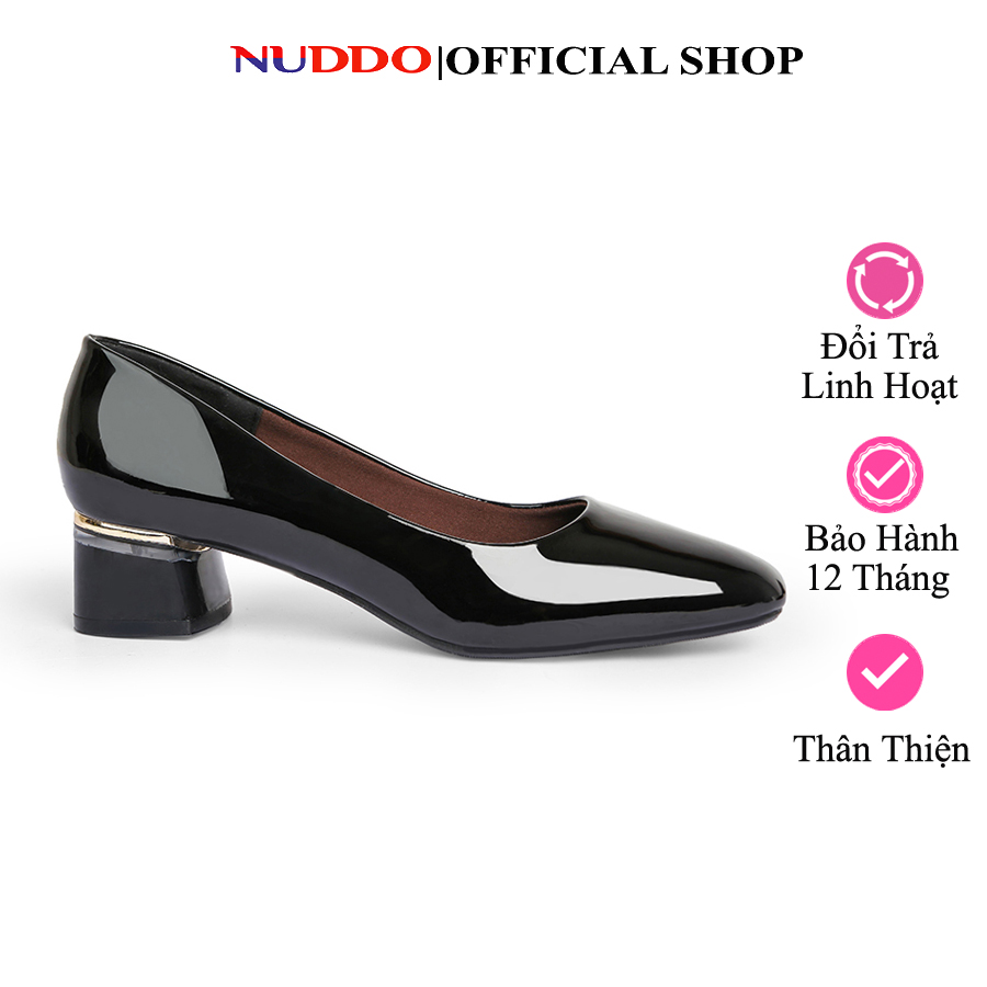 Giày cao gót nữ công sở NUDDO mũi vuông gót vuông 3 phân da bóng cao cấp_NU308