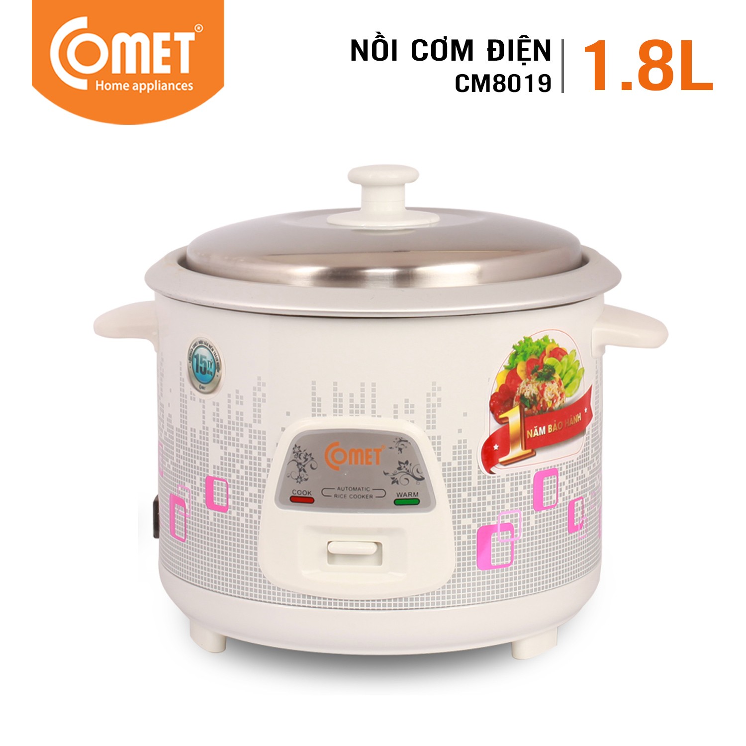 Nồi cơm điện comet cm8021/ cm8019 - nồi cơ, 1.8 lít, 700w- lòng nồi chống dính, nồi cơm điện tử đa năng. nấu cơm ngon, nhanh chín, giữ nhiệt tốt, tiết kiệm điện, nồi cơm điện comet- bảo hành 12 tháng