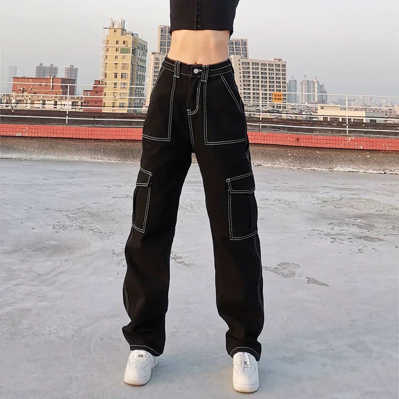 Quần jeans dài cạp cao. quần jeans ống rộng phong cách Hiphop_j23