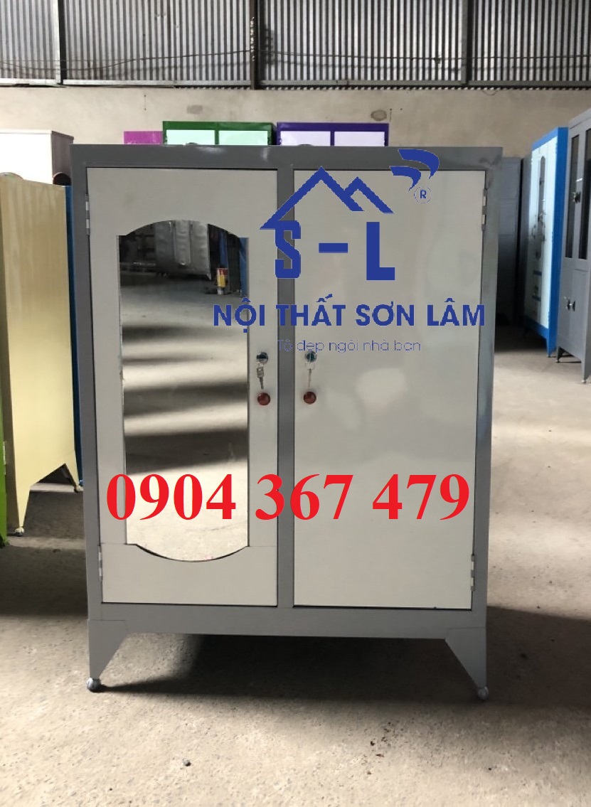 Tủ 2 cánh 1m2 sắt sơn 2 lớp đựng quần áo
