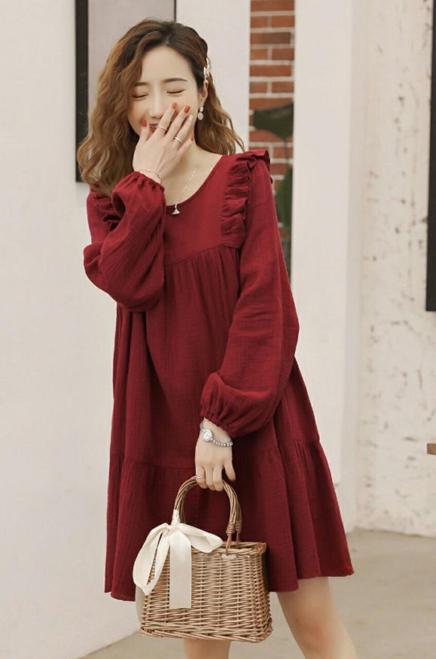 Đầm babydoll đỏ bèo vai