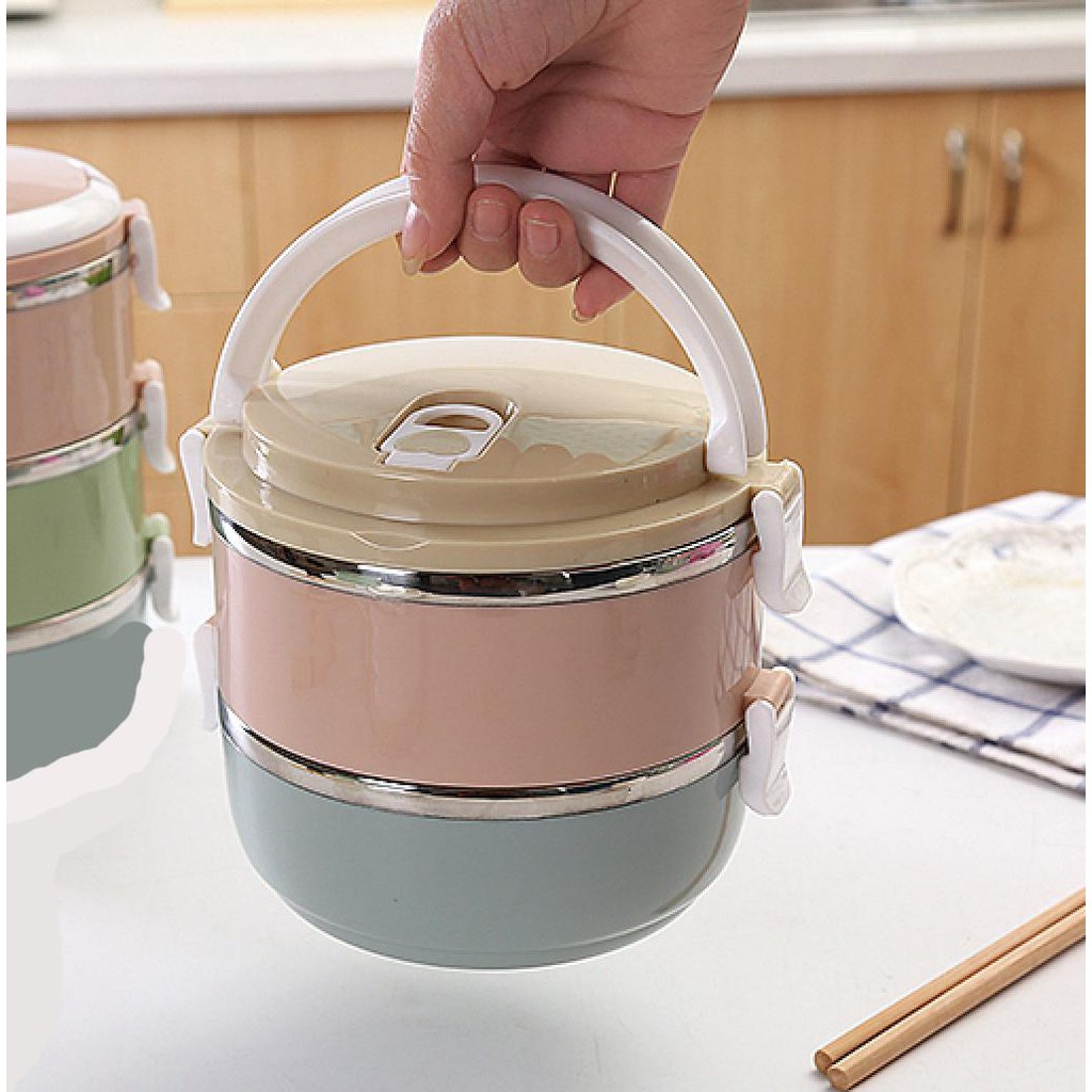 Hộp Cơm Giữ Nhiệt Hộp Đựng Cơm Giữ Nhiệt Hộp Cơm 3 Tầng Cà Mèn Giữ Nhiệt-3 Ngăn Riêng Biệt Giúp Phân Chia Loại Thức Ăn Dễ Dàng. Chống Tràn Cực Tốt Giữ Nhiệt Từ 5 - 6 Tiếng- -Cà mên -cặp lồng châm bi 2 ngăn