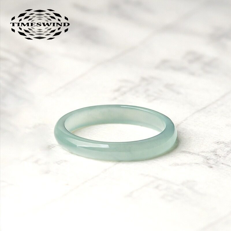 Timeswind đơn giản ngọc bích tự nhiên ánh sáng màu xanh lá cây Nhẫn Vuông tròn cho nam giới và phụ nữ với giấy chứng nhận