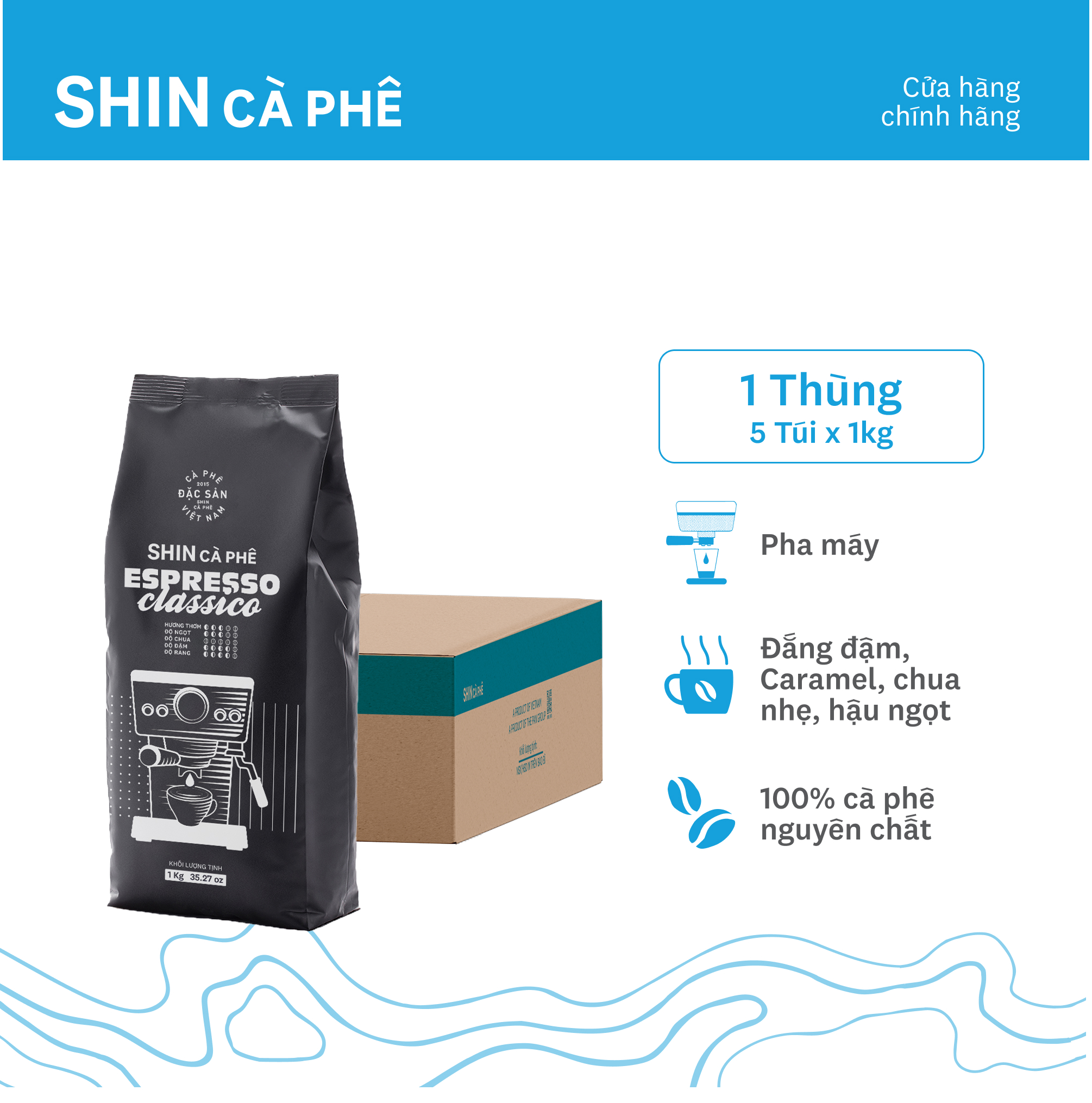 Cà Phê Pha Máy - Espresso Classico - SHIN Cà Phê - Thùng 5 gói - 1kg/gói