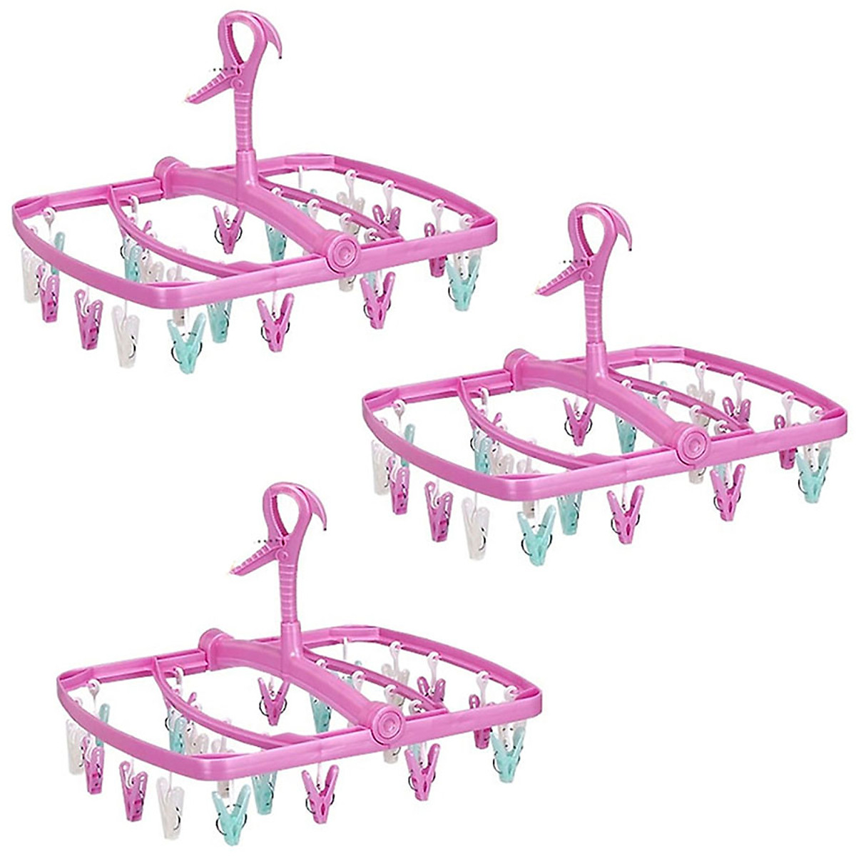 Khung phơi 24 kẹp xoay 360 độ Lumina Towa hàng xuất Nhật Bản màu Hồng nhựa PP cao cấp, chịu nhiệt, bền bỉ