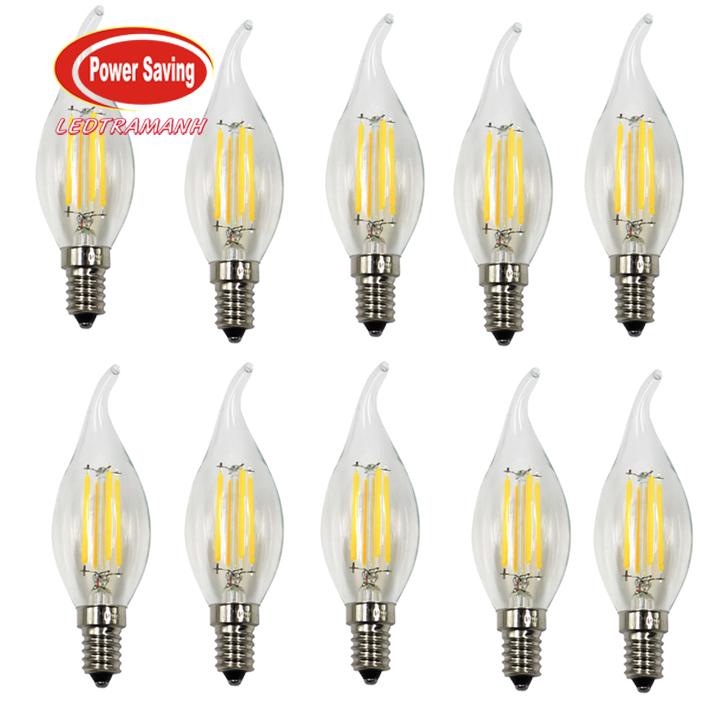 Combo 10 đèn led nến edison hg c35 4w thủy tinh - ánh sáng vàng