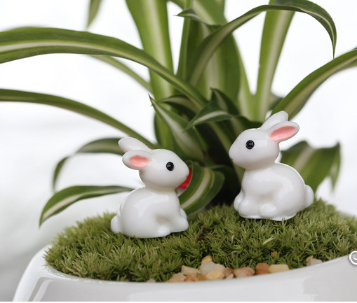 Mô hình thỏ trắng trang trí tiểu cảnh, sen đá, chậu cây, bể cá, thủy sinh, terrarium, bánh kem