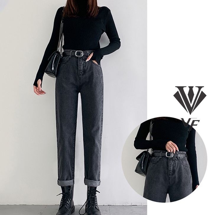 Quần jeans nữ baggy xám trơn lưng vừa không co giãn dong phuong fashion