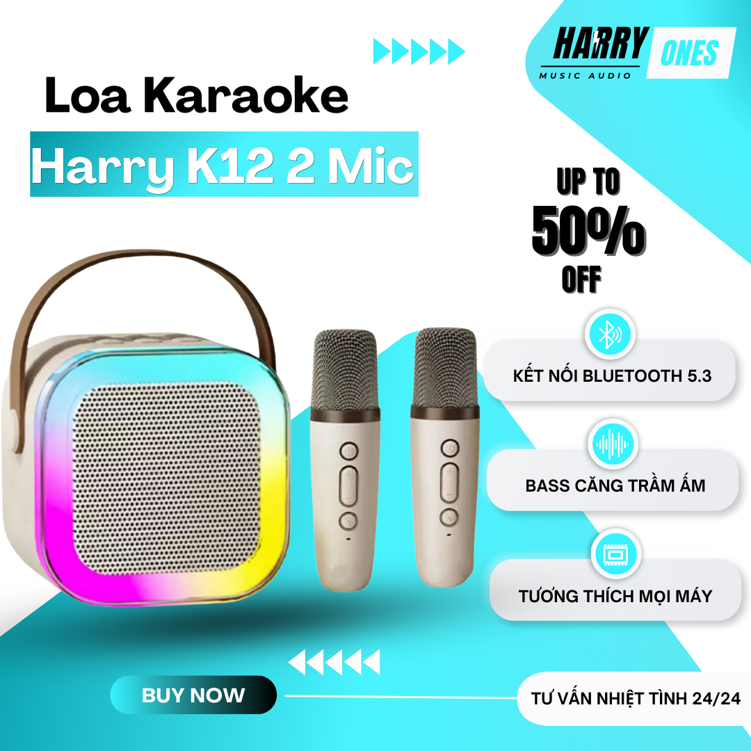 2024 Loa Bluetooth Karaoke Mini K12 kèm 2 micro không dây Hát Karaoke Tại Nhà Thay Đổi Giọng Dễ Sử Dụng HARRY.ONES