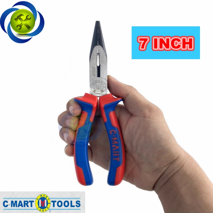 Kìm nhọn cán xanh đỏ c-mart b0153-7 175mm 7inch