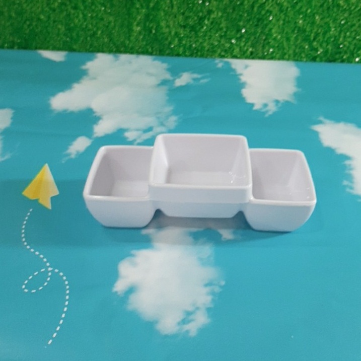 Chén chấm 3 ngăn màu trắng Melamine C 107 hàng Cao cấp - Sang Trọng