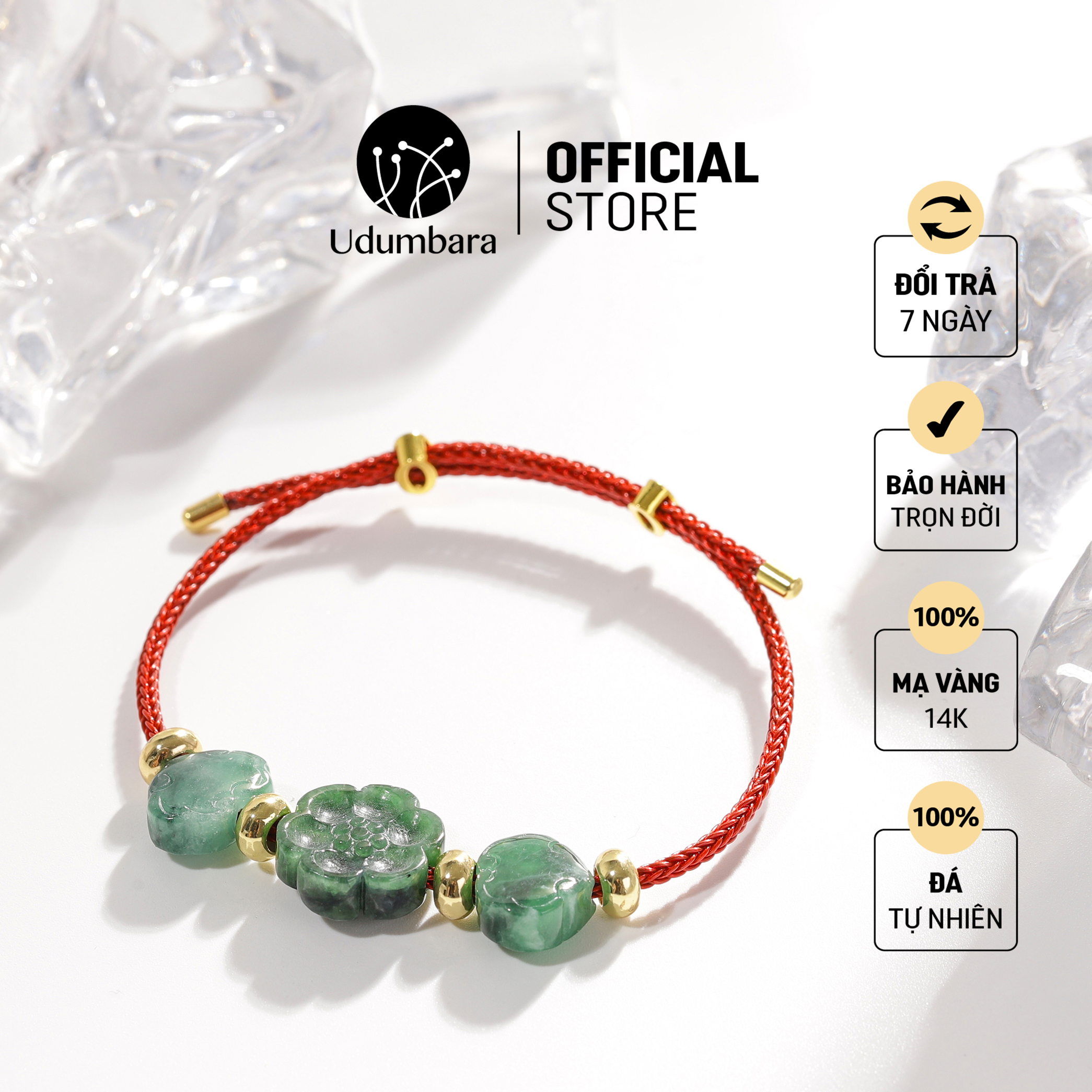 Vòng tay cuff đỏ ngọc sơn thủy may mắn phong thủy Udum, quà biếu tặng sang trọng.