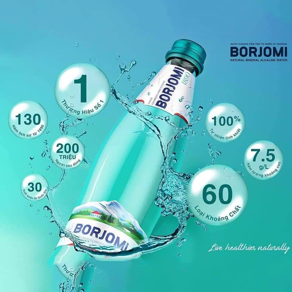 Nước khoáng thiên nhiên có ga Borjomi chai thủy tinh 500ml