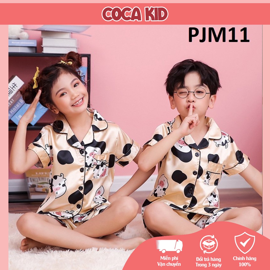 Đồ Ngủ Ngắn Tay Cho Bé, Bộ Pijama Ngắn Tay Bé Trai, Bộ Pijama Cho Bé Gái Chất Lụa In Hình Cực Yêu Ch