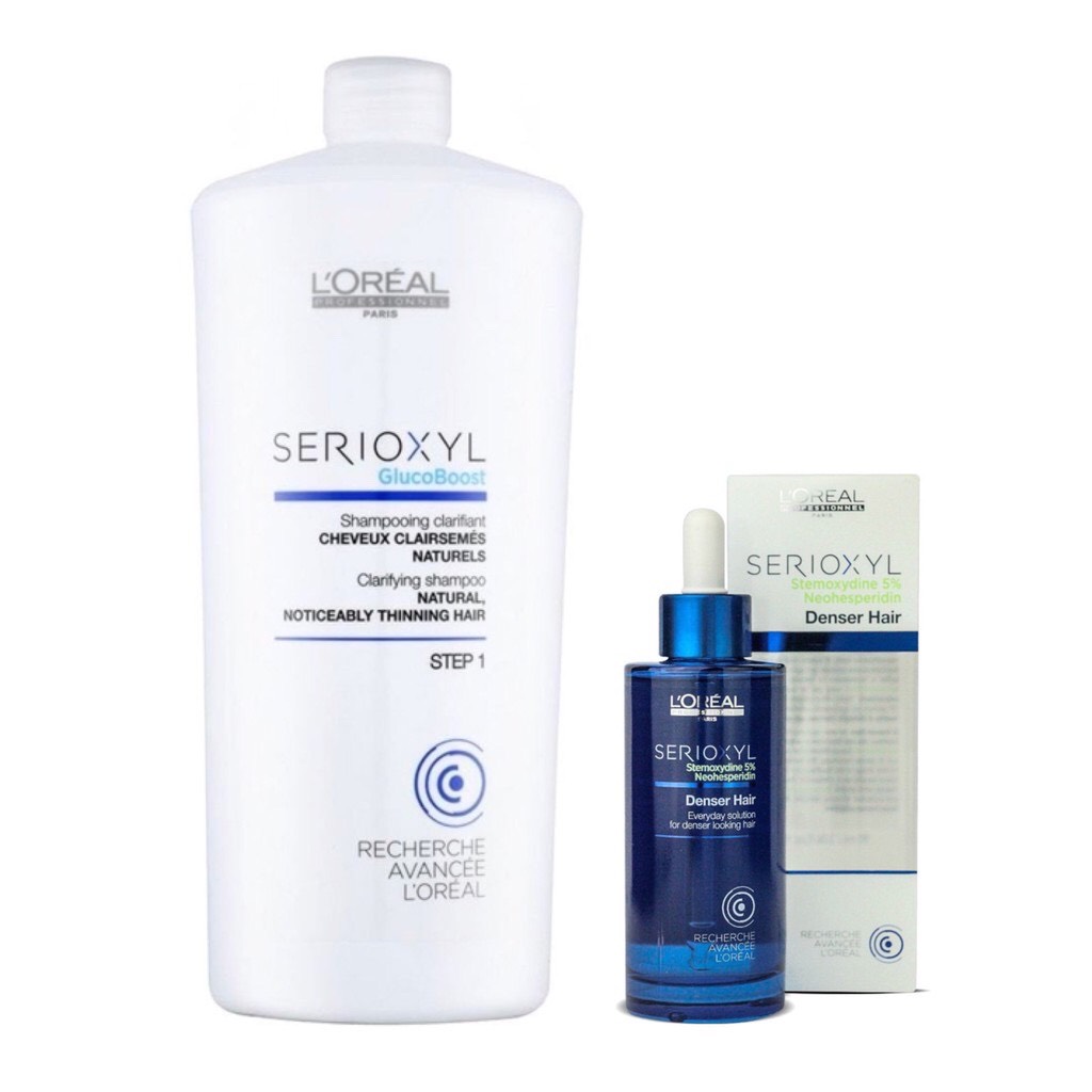 Combo dầu gội và tinh chất Loreal Serioxyl 1000ml dành cho tóc thưa mỏng, rụng, giúp tóc dày lên ngay lập tức