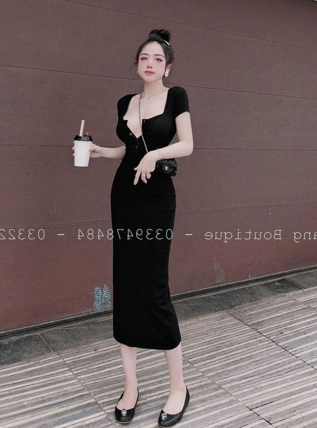 HOÀN TIỀN 15% - Đầm Cổ Vuông Nút Ngực Tay Ngắn Chất Thun Gân Thích Hợp Mặc Đi Tiệc Đi Làm Đi Chơi Phù Hợp Với Mọi Phong Cách