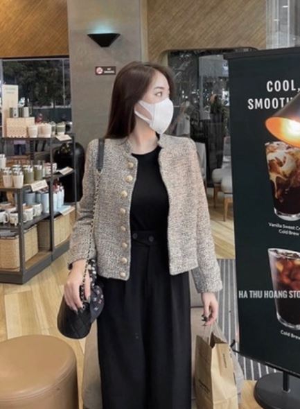 Áo dạ tweed hai lớp cao cấp màu tiêu cúc đồng