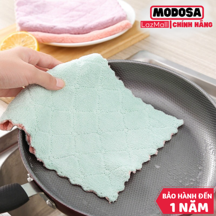 Combo 5 khăn lau tay nhà bếp modosa có móc treo - khăn lau đa năng - khăn lau chùi đa năng 2 mặt thấm hút nhanh vải mịn lau tay,
