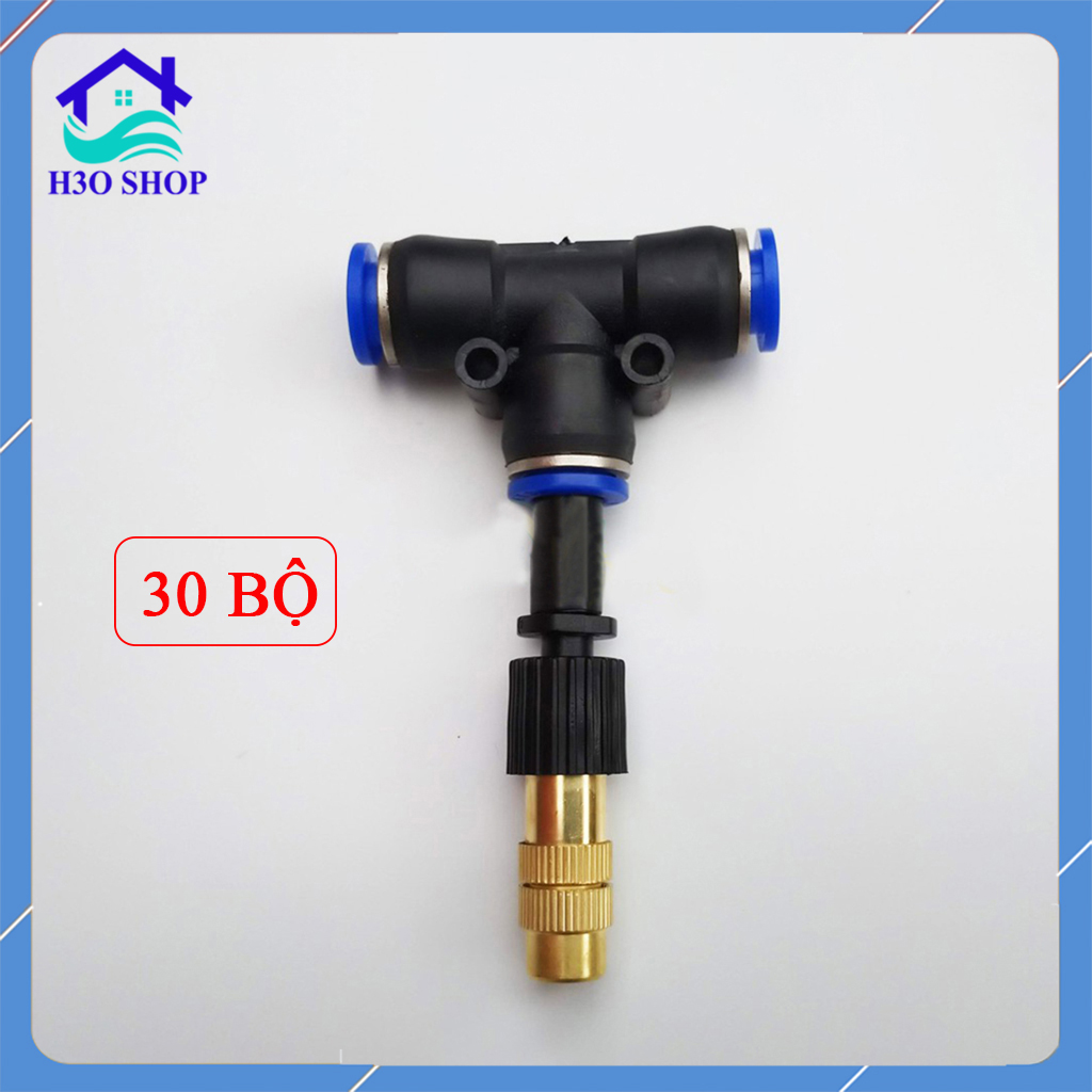 [HCM] 30 bộ béc phun sương1 hướng đầu đồng kèm tê nối ống 8mm, béc phun sương làm mát, tưới cây, tưới lan... (tùy chọn van chống rỉ)