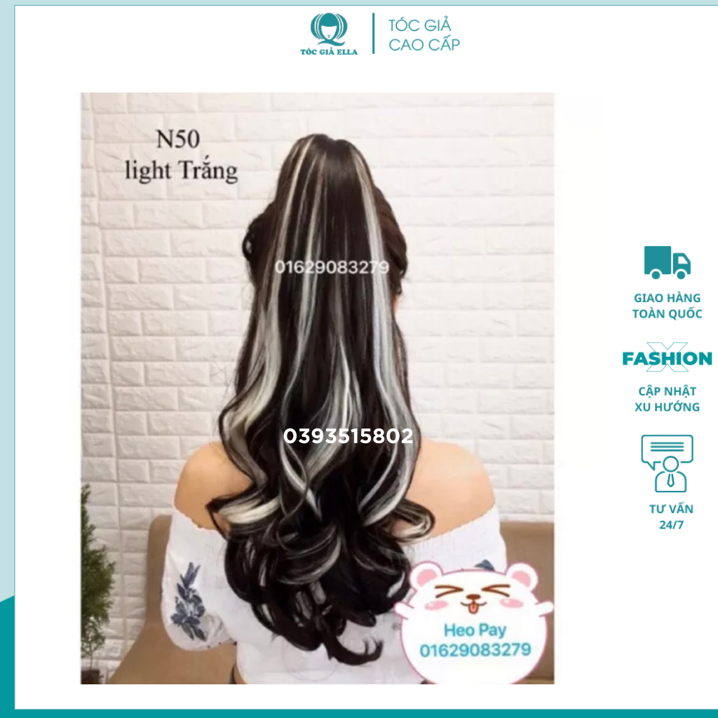 Tóc giả ngoặm móc line bạch kim