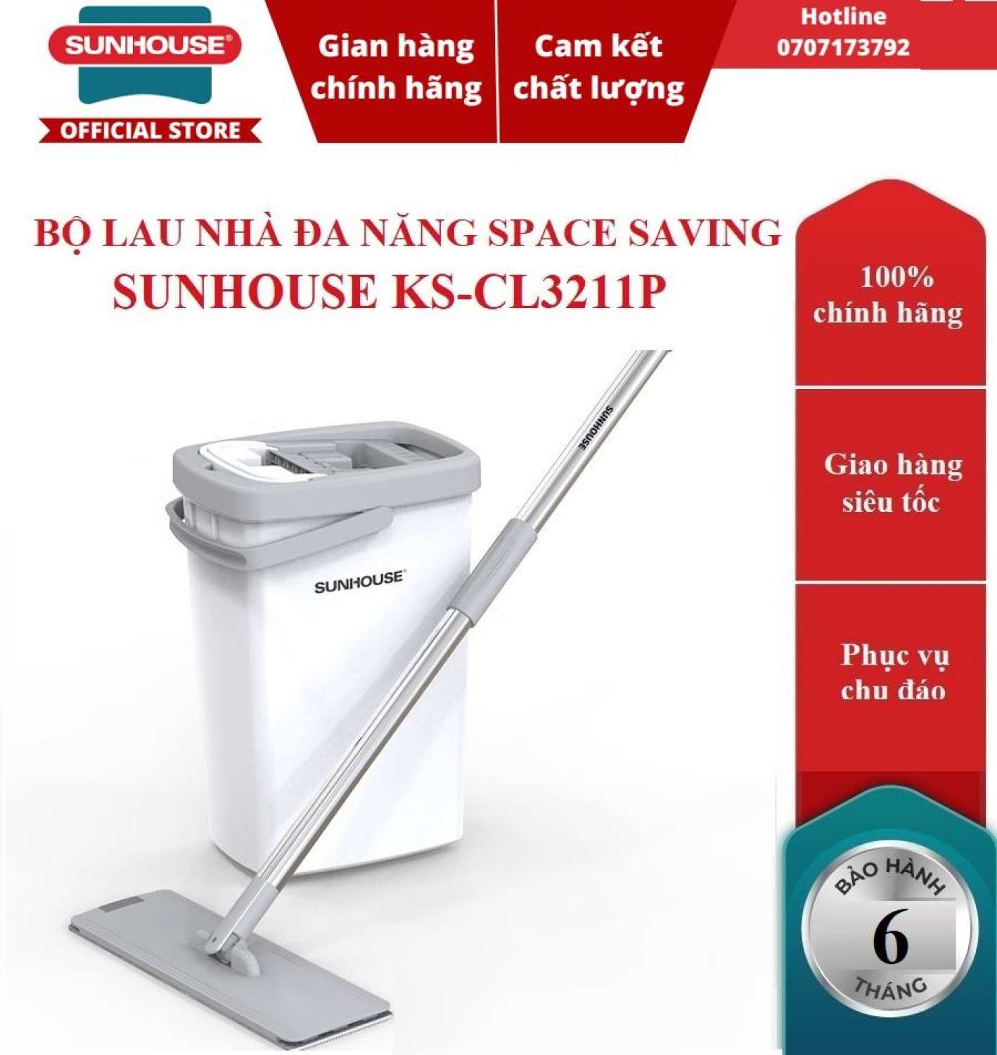 BỘ LAU NHÀ ĐA NĂNG SPACE SAVING SUNHOUSE KS-CL3211PW - BẢO HÀNH CHÍNH HÃNG 6 THÁNG