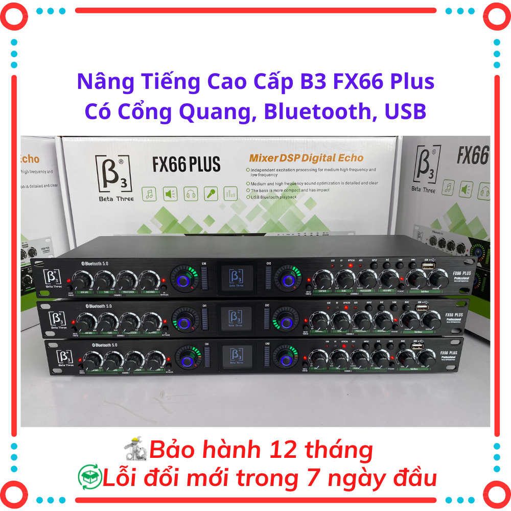 Nâng Tiếng B3 FX66PLUS Cao Cấp, Nâng Cấp Âm Thanh, Tiếng Treble Bén, Sáng Rõ, Kết Nối Bluetooth-Optical-USB-Chỉnh Âm Hay, Bass Mạnh, Chống Hú, Chống Giật, Đầy Đủ Kết Nối, BH 12 THÁNG