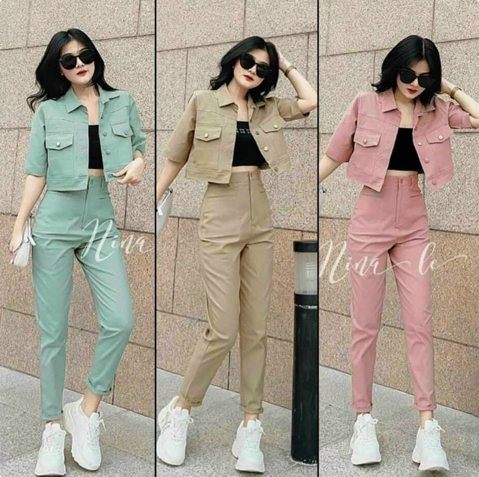 Sét Đồ Bộ Nữ Vest 3 Món Áo Trong + Áo Ngoài Cổ Sơ Mi Đính Cúc & Quần Dài Thiết Kế Sang Chảnh Đi Làm Công Sở, Đi Chơi Du Lịch Cực Xinh Đẹp Beta Fashion, Free Size (40-55) Ký Mặc Vừa Nha