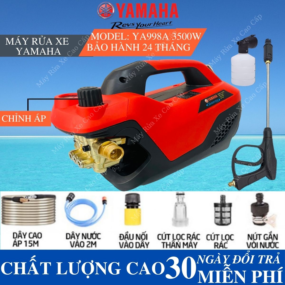 Máy rửa xe áp lực cao YAMAHA - YA998 công suất 3500W tặng kèm bình tạo bọt tuyết - Máy xịt rửa gia đình Yamaha.