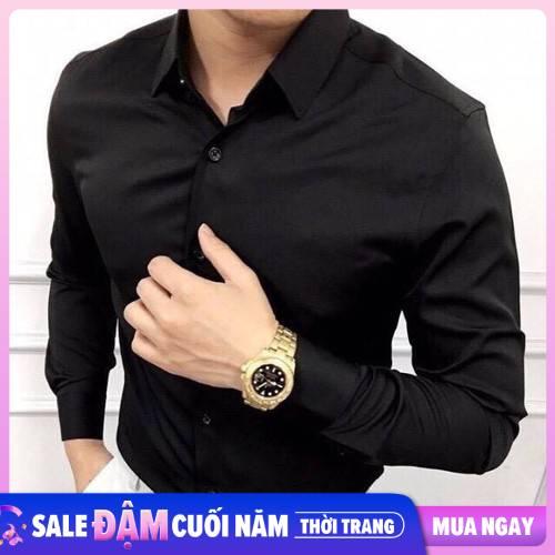 Áo Sơ mi nam Màu Đen không nhăn, Sơ mi nam trơn giá rẻ chất mát, so mi nam loại đẹp