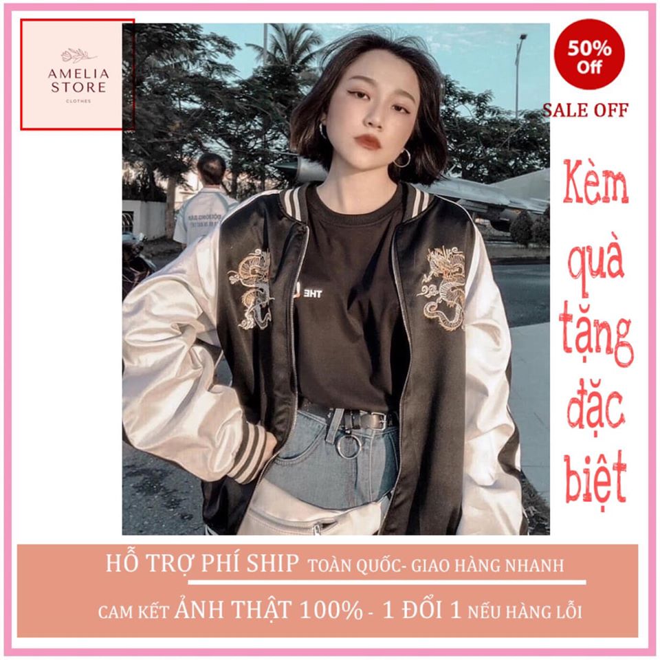 ( ẢNH THẬT) ÁO KHOÁC BOMBER THÊU HÌNH RỒNG CHẨT GIÓ DÙ THỜI TRANG HÀN QUỐC, AMELIA, ÁO KHOÁC NỮ FORM RỘNG, ÁO KHOÁC NỮ HÀN QUỐC, ÁO KHOÁC GIÓ NỮ, ÁO KHOÁC DÙ NỮ, ÁO KHOÁC DÙ NỮ 2 LỚP CHỐNG NẮNG, ÁO KHOÁC DÙ UNISEX