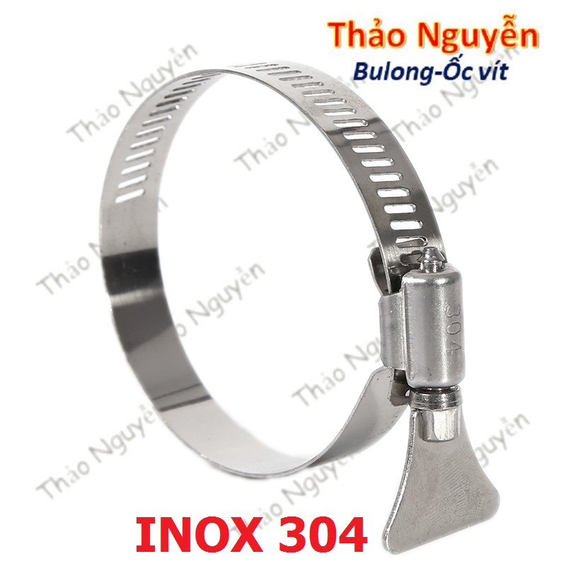 Đai siết inox có tay vặn, Cổ dê inox, Quai nhê xiết ống inox 304 có tay vặn size D6-D89