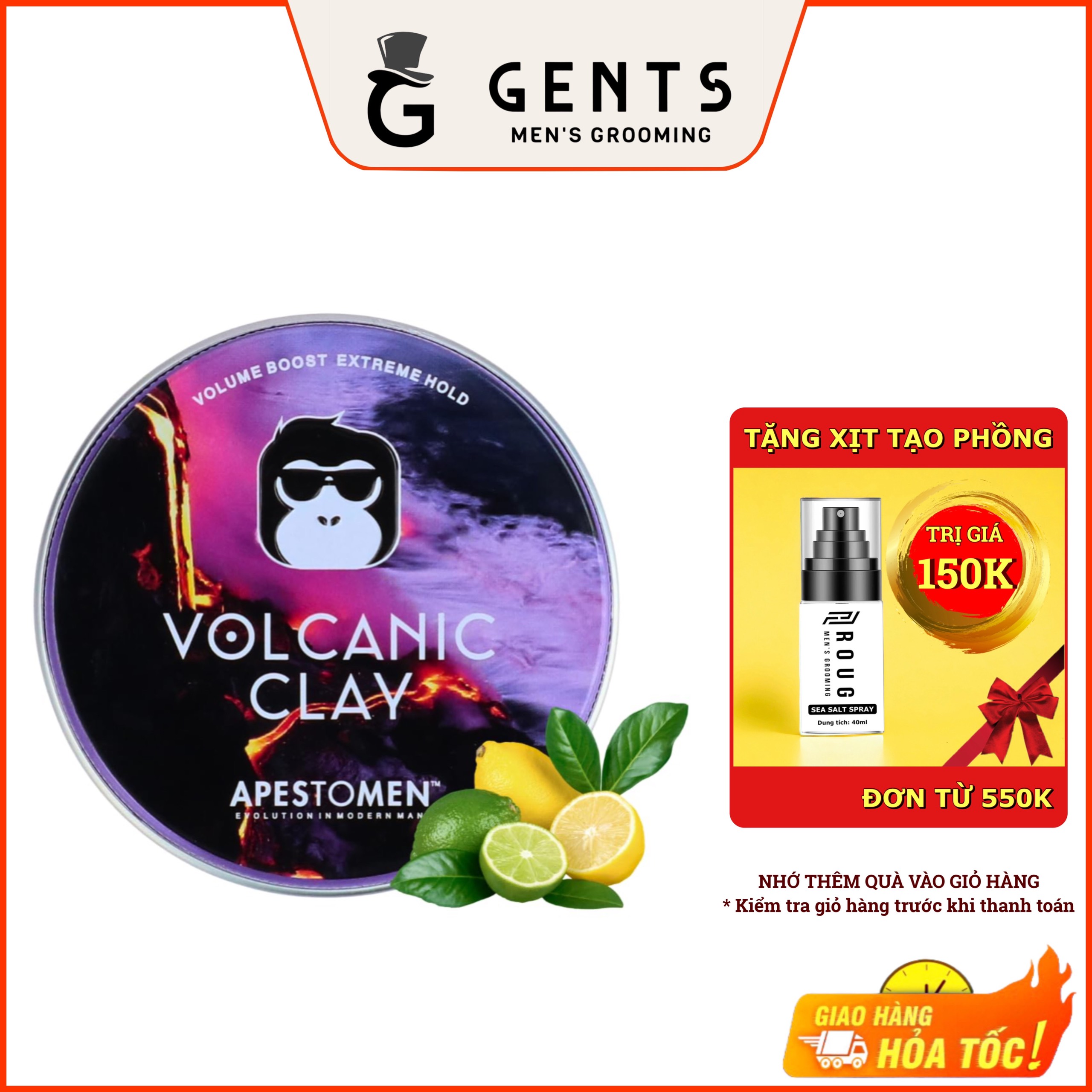 Sáp vuốt tóc Apestomen Volcanic Clay 80g - tạo kiểu và giữ nếp mạnh mẽ