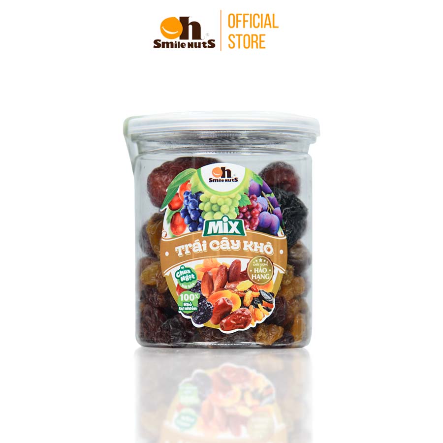 Mix Trái Cây Khô và Táo Đỏ nhập khẩu hộp 240g (Gồm Chà là khô tự nhiên Deglet Tunisia, Nho Khô đỏ nguyên cuống, Mận khô Chile, Táo đỏ khô Tân Cương và Nho Vàng Chile)