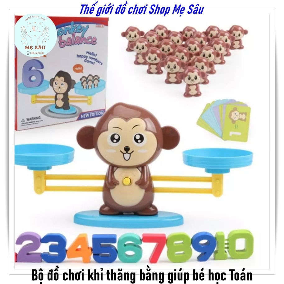 [Có hướng dẫn sử dụng đi kèm] Bộ đồ chơi khỉ thăng bằng (Monkey balance) giúp bé say mê học Toán loại đẹp Shop Mẹ Sâu, cân con khỉ thăng bằng giúp bé học toán tăng khả năng tư duy logic, tăng hứng thú học toán