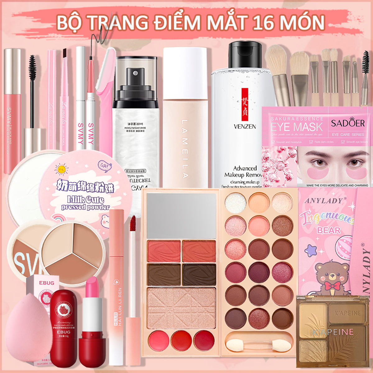 [HCM] KISS BELLE Bộ mỹ phẩm phù hợp cho người mới bắt đầu -Bộ trang điểm đầy đủ 16 món KISS BEAUTY
