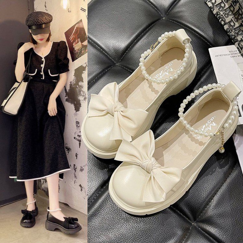 Giày lolita nữ quai ngọc mũi nơ, giày búp bê nữ phong cách hàn quốc