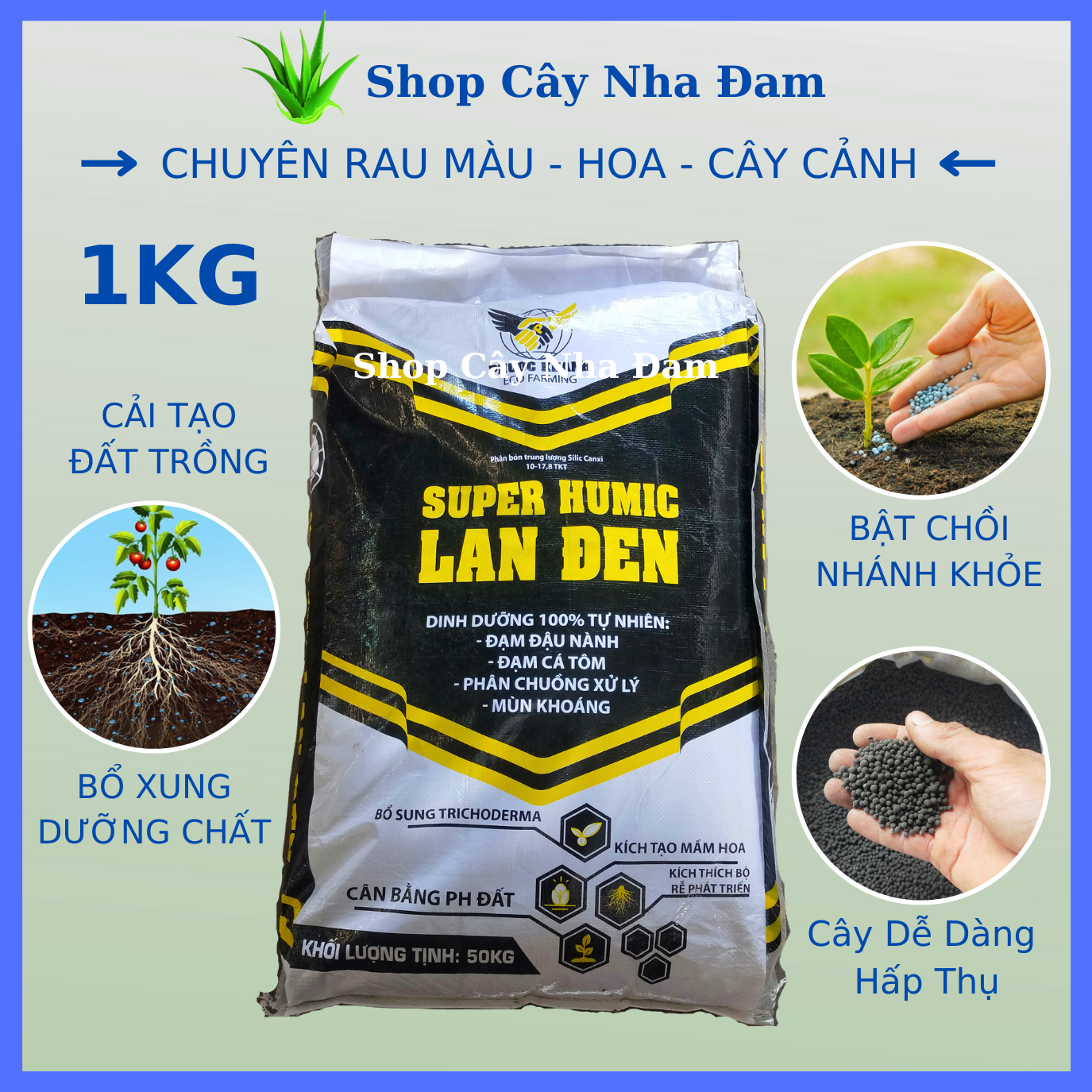 Phân Lân Đen Humic Hữu Cơ Chuyên Khử Chua Hạ Phèn, Chuyên Rau Màu, Hoa, Cây Cảnh, Cây Ăn Trái (1kg)