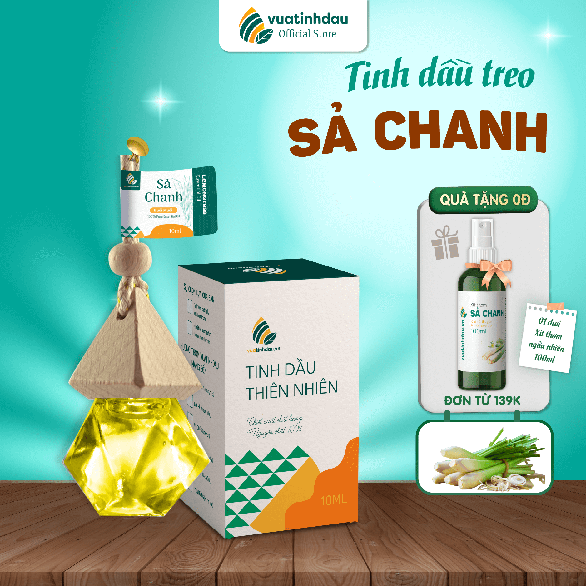 Tinh dầu sả chanh treo xe hơi ô tô 8ml vuatinhdau tinh dầu sả khử mùi ô tô treo thơm phòng ngủ, tủ quần áo